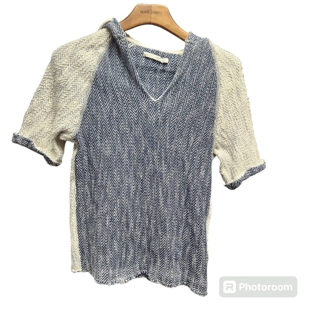 GREY STATE Short Sleeve blBlue and White 100% Cotton Sweater Sz.2